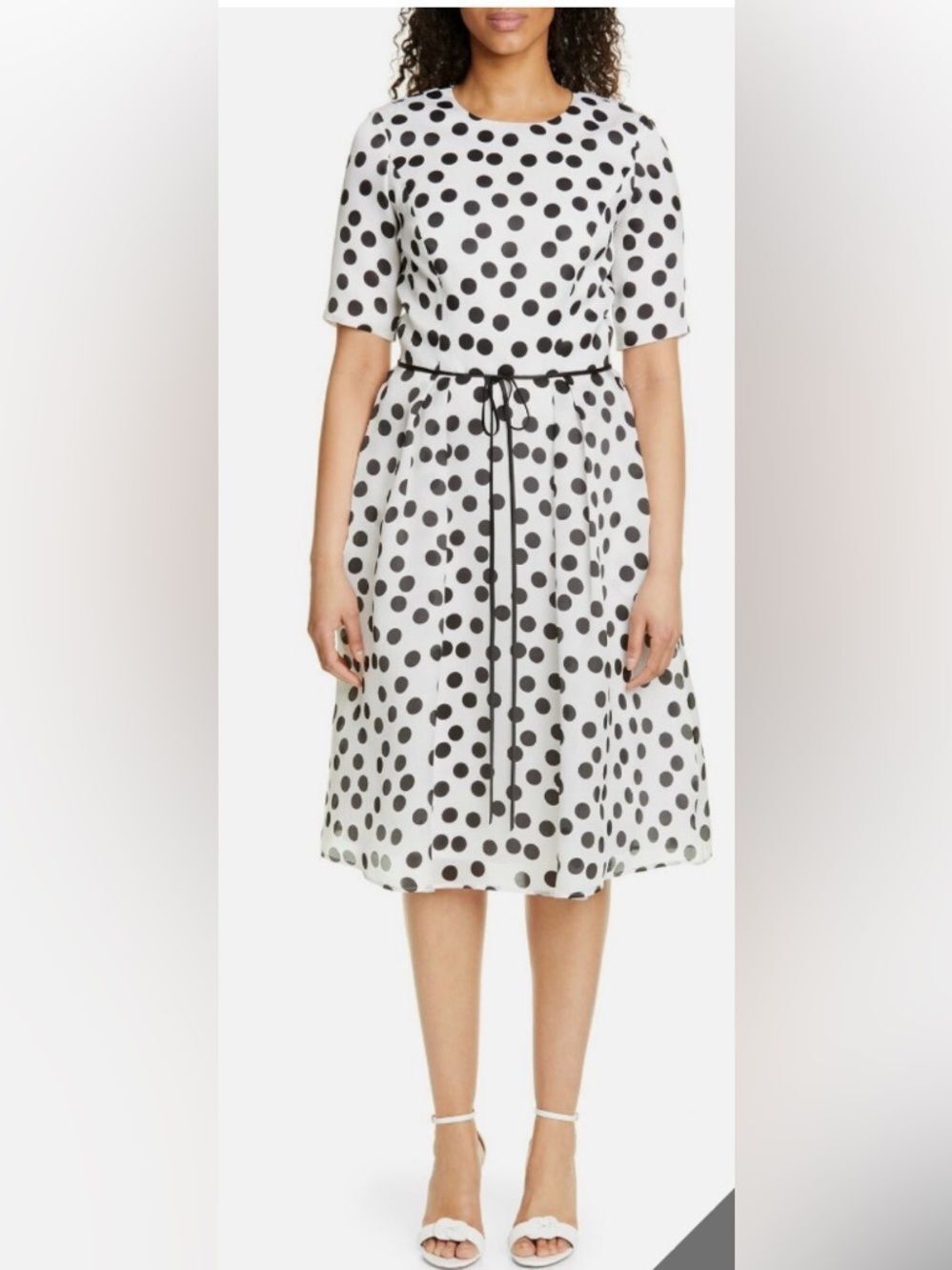 NWOT Carolina Herrera White Black Polka Dot fit flare silk chiffon midi $2700
